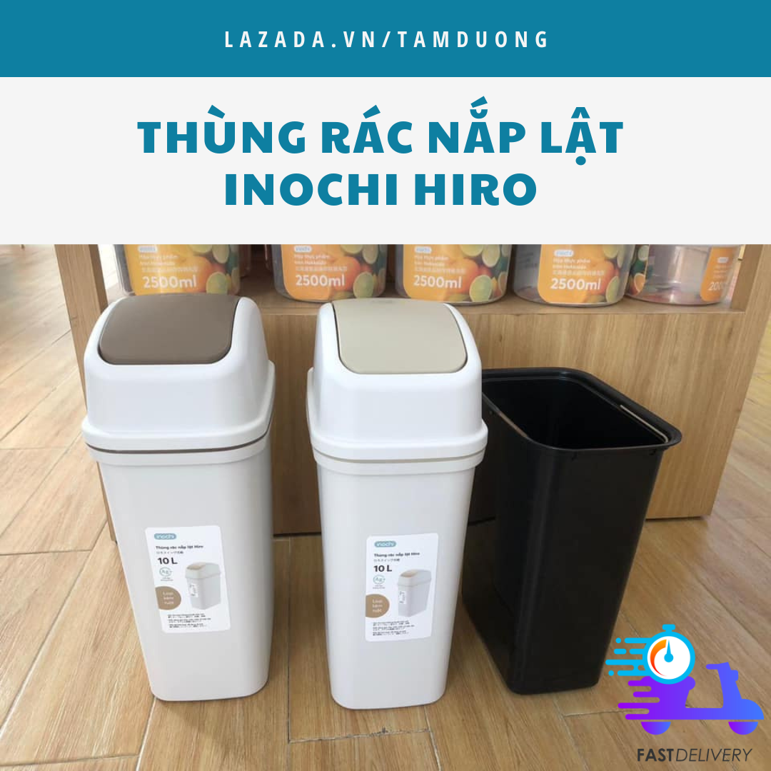 Thùng rác nắp lật cao cấp Inochi 15L-10L-5L (kèm ruột phân tử Ion Ag+ kháng khuẩn, khử mùi) [HCM-Giao hoả tốc 2h]