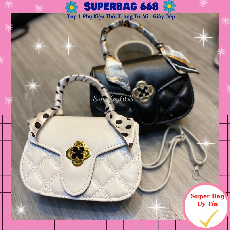 Túi xách nữ khóa bông hoa tặng kèm khăn lụa sang trọng superbag 398