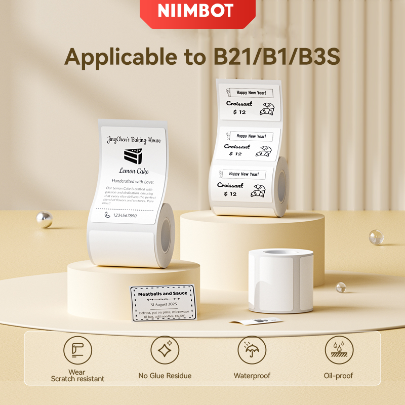 NIIMBOT B21/B1/B3S Thermal Label Paper Printable White 20-50mm Width Clothing Tag Commodity Price Food Self-Adhesive Label Stickers