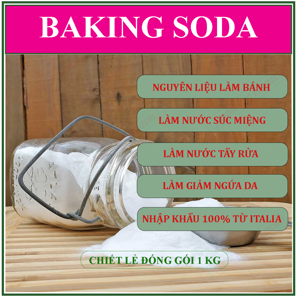 1 Kg Baking Soda NaHCO3 99% Solvay Ý - Muối Nở Thực Phẩm - Bột Tẩy Xoang Nồi