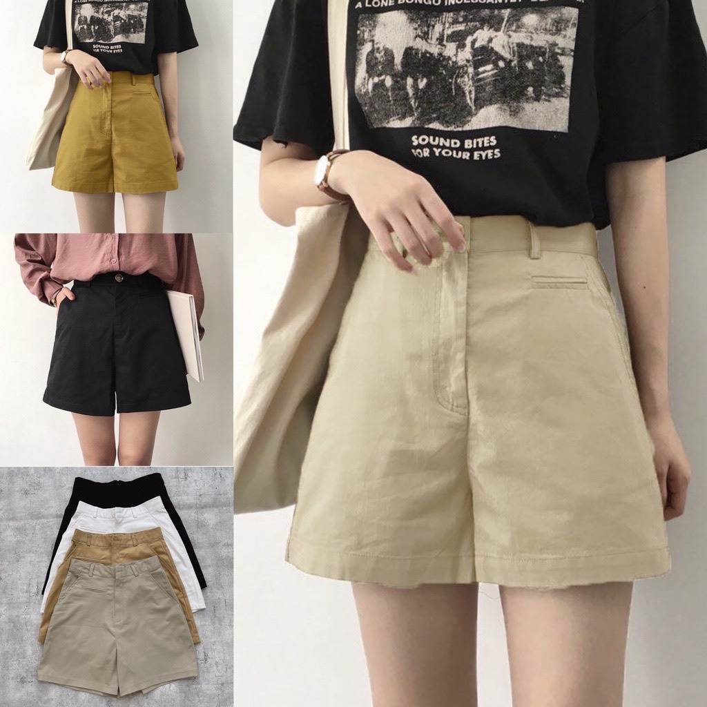 Quần Short Nữ Lưng Cao túi cơi vải kaki tôn dáng
