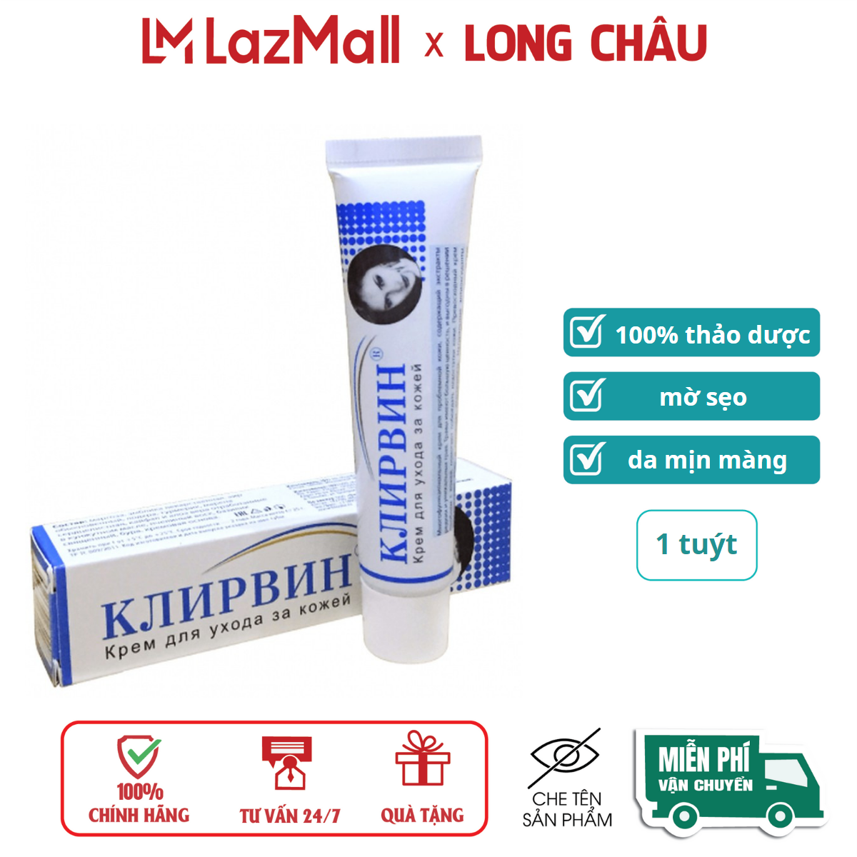 Kem mờ sẹo Klirvin giúp mờ sẹo lồi sẹo lõm giúp da mịn màng đều màu hộp 1 tuýp 