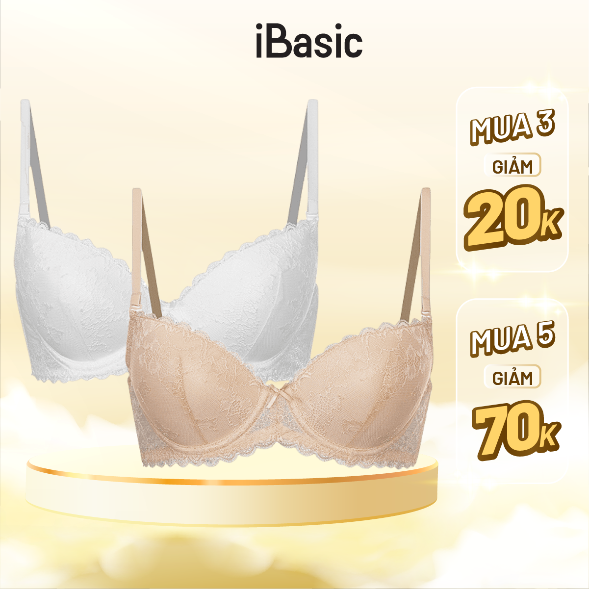 Combo 2 áo ngực mút vừa có gọng phối ren mềm mại iBasic VA086