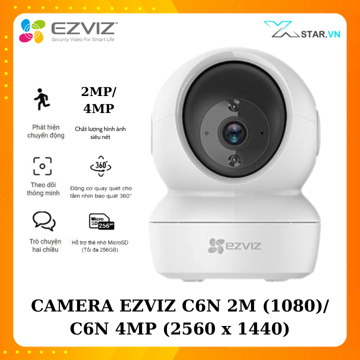 Camera wifi ezviz trong nhà cs-c6n 2mp/ cs-c6n 4mp - đàm thoại 2 chiều, xoay 360 độ