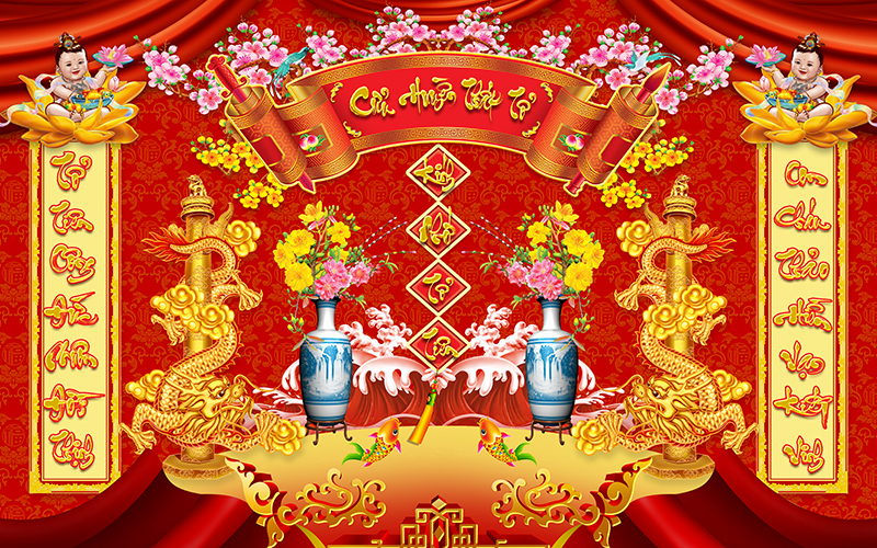 Tranh dán tường trang trí bàn thờ phòng thờ Cửu Huyền Thất Tổ CHTT023 loại cao cấp nhiều kích thước