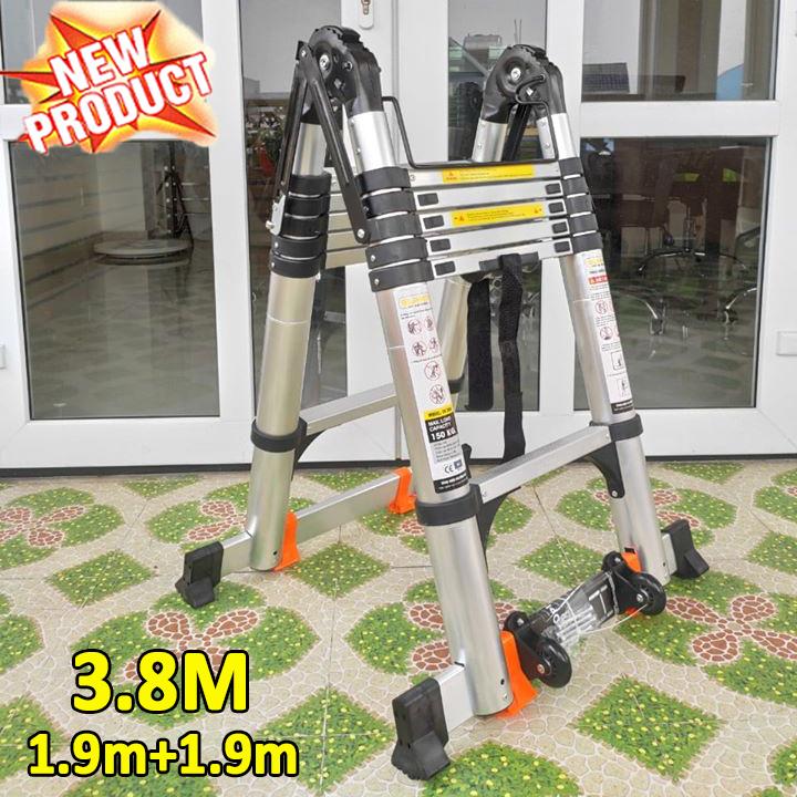 Thang nhôm rút đôi xếp gọn [chữ A: 1.9m chữ I: 3.8m] Sumika SK380D NEW 2020 ( BẢO HÀNH 2 NĂM) TẢI TRỌNG 300KG