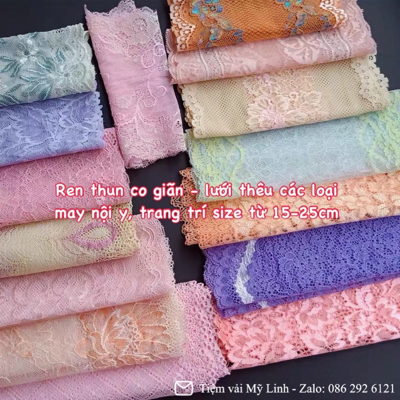 Vải ren viền ren lưới thêu từ 16-22cm may đồ lót, trang trí các loại giá 1m