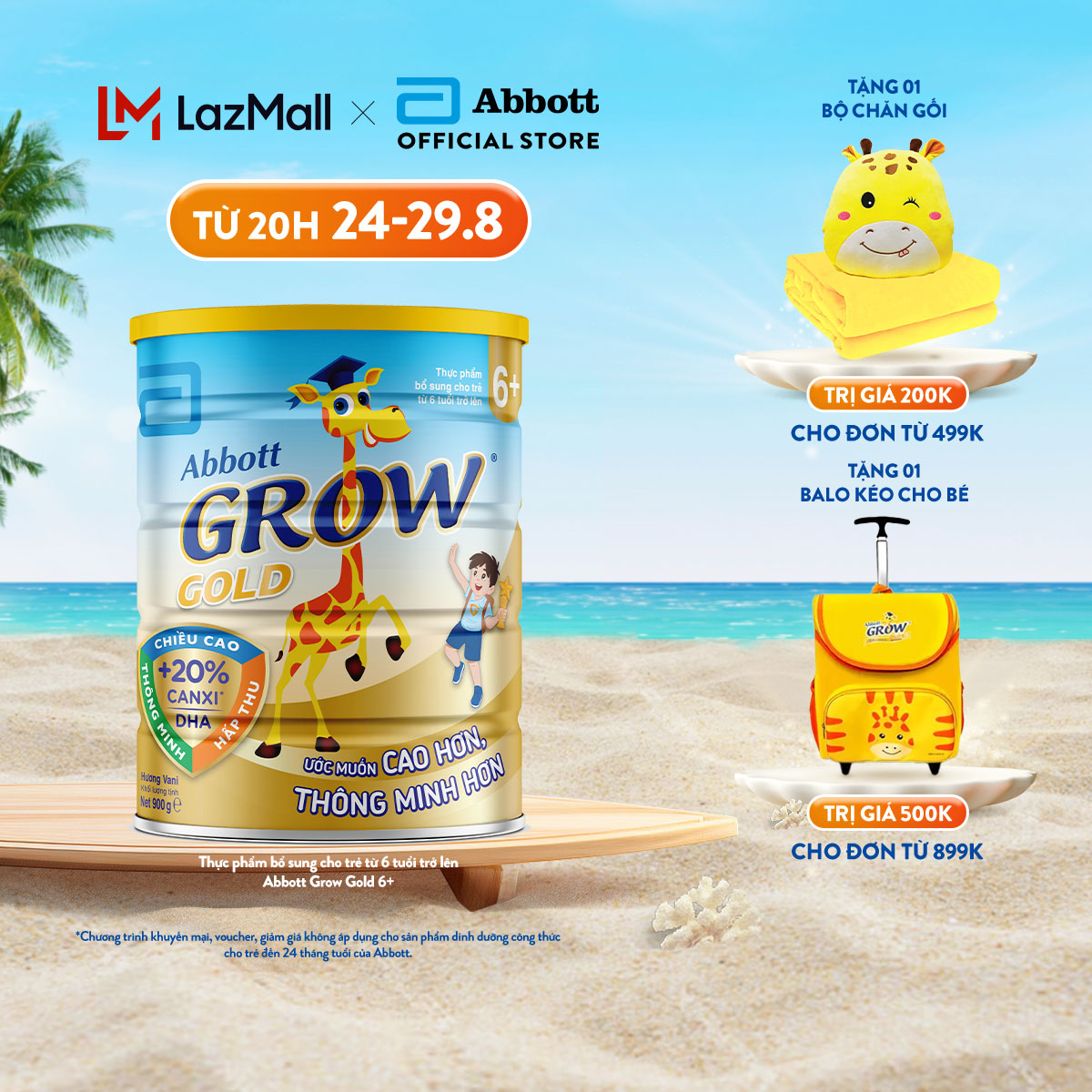 Lon sữa bột abbott grow gold 6+ hương vani 850g