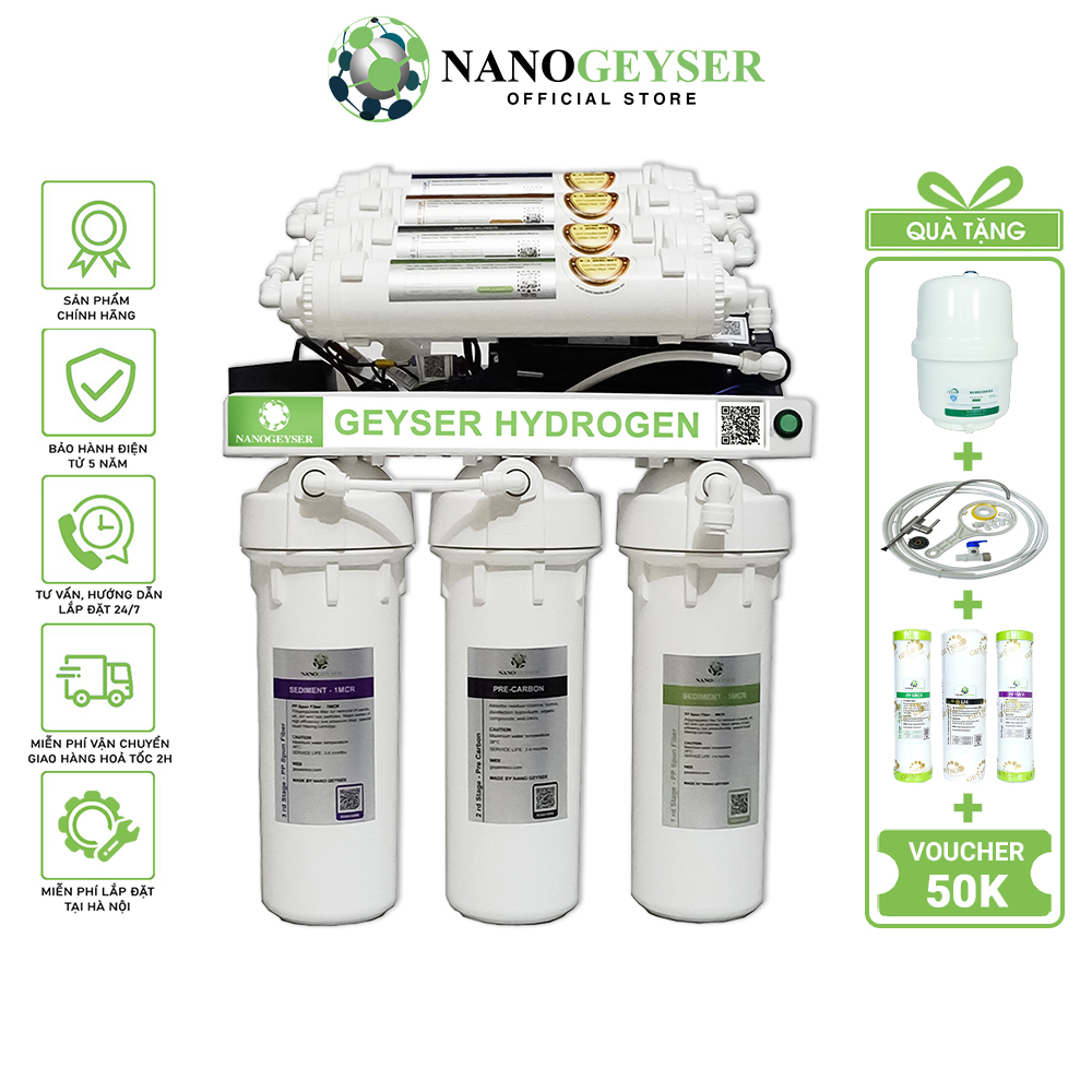 Máy lọc nước Nano Geyser RO HYDROGEN, Công nghệ lọc nước tinh khiết RO, Bảo hành điện tử 5 năm qua app chính hãng