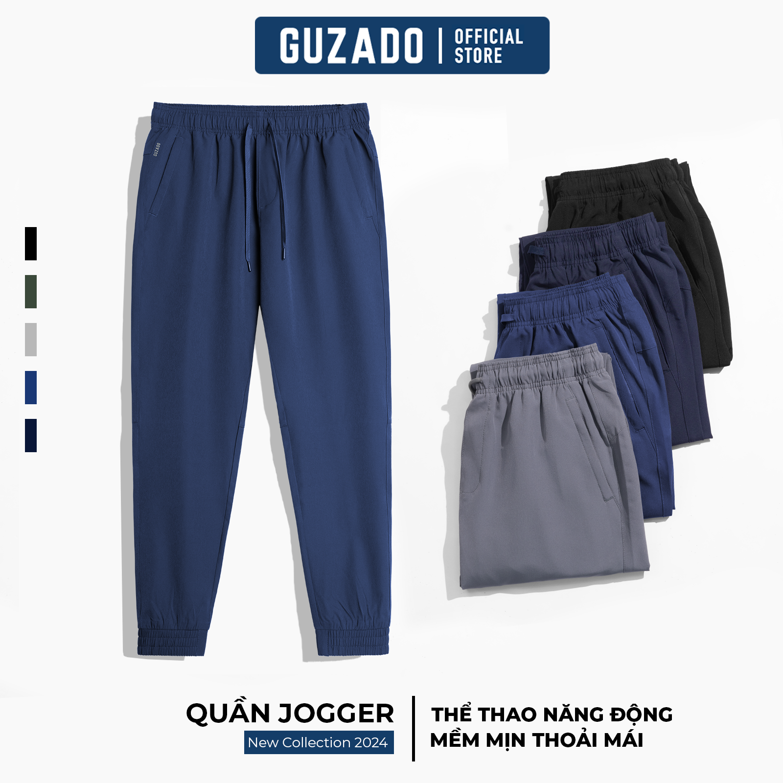 Quần Dài Jogger GUZADO Chất Gió Mềm Mại Co Giãn Tốt Thoải Mái Vận Động Với 5 Màu Basic Dễ Phối Đồ GDC02