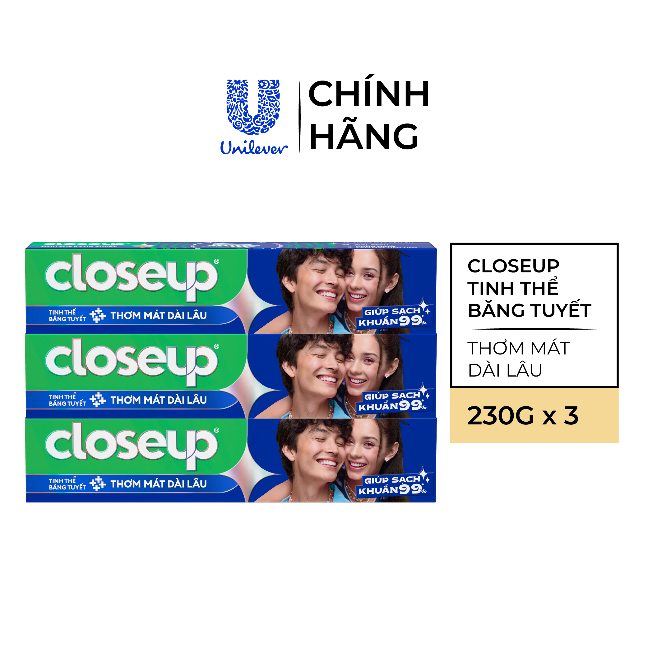  Combo 3 Kem Đánh Răng Closeup Cho Hơi Thở Thơm Mát Bất Tận Tinh Thể Băng Tuyết 230G Tuýp 