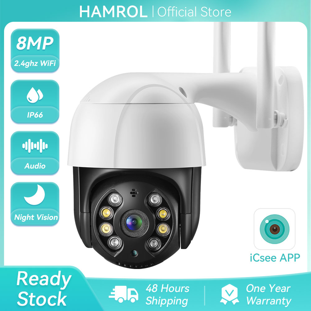  Hamrol 8MP 4K Ultra HD PTZ Wifi IP Camera Auto Tracking 5MP 2MP H.265X Ai Human Detect 5X Digital Zoom Outdoor Wireless CCTV Security Camera iCsee P2P 
