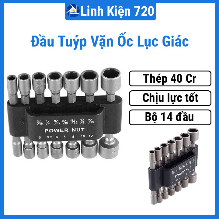 Bộ 14 đầu khẩu vặn ốc chuôi lục giác chịu lực tốt