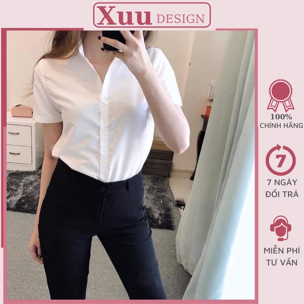 【nóng】 Áo sơ mi nữ cộc tay trắng Xuu Design Áo ngắn tay trơn kiểu dáng basic SM06
