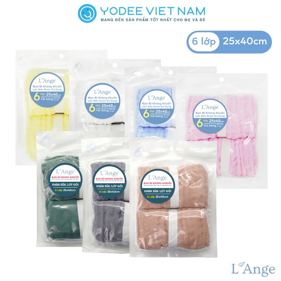 L'Ange Khăn sữa/Khăn lót gối/Khăn lau mặt/Khăn yếm vải bông 6 lớp 25x40cm