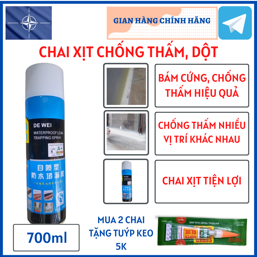 [Freeship+Quà] Bình xịt chống thấm, xịt chống dột bám cứng Kentang/Winshine, 700ml