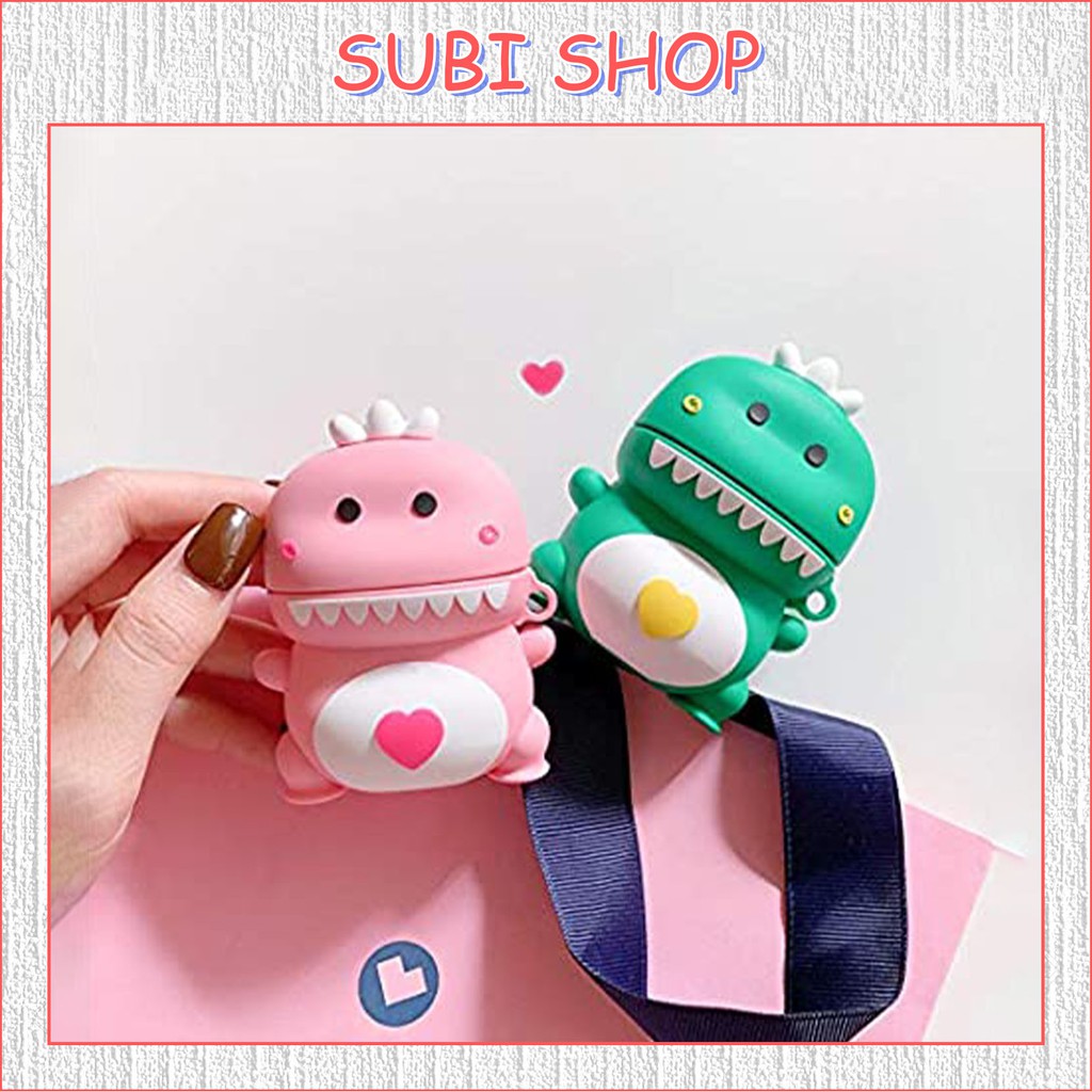 Case airpod khủng long xanh hồng Vỏ bảo vệ bao đựng tai nghe Airpod 1/Airpod 2/Airpod bluetooth i12 tws - Subi Shop