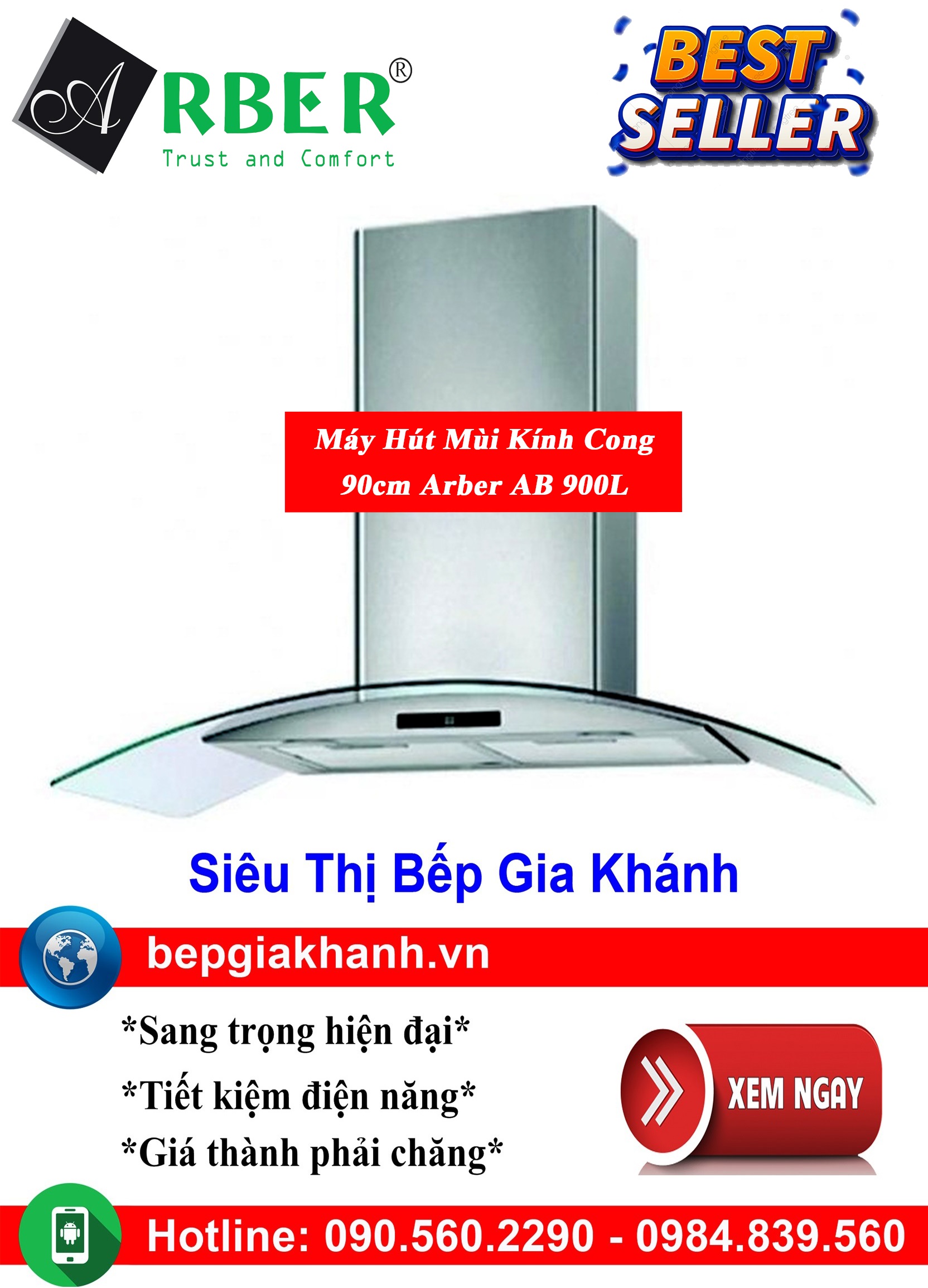 [HCM]Máy hút mùi kính cong 90cm Arber AB 900L, máy hút mùi nhà bếp, máy hút mùi bếp, máy hút mùi kính cong, máy hút mùi canzy, máy hút mùi mini, máy hút mùi âm trần, máy hút mùi electrolux, may hut mui