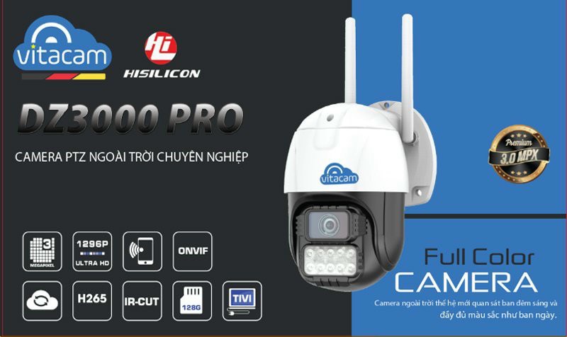 CAMERA NGOÀI TRỜI VITACAM DZ3000 PTZ XOAY 355 ĐỘ, 3.0 MPX 1296P ULTRA HD HÌNH ẢNH SIÊU NÉT - VITACAM DZ3000 PTZ XOAY  C1290