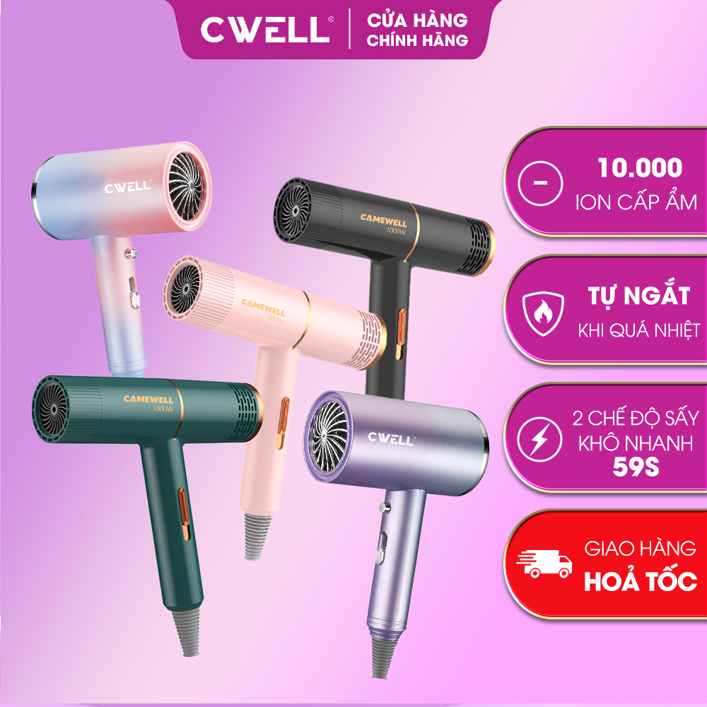 Máy sấy tóc mini CameWell công suất lớn 1000W, dòng máy sấy tóc 2 chiều nóng lạnh tạo kiểu tóc chuyên nghiệp, máy sấy tóc chính hãng bảo vệ tóc