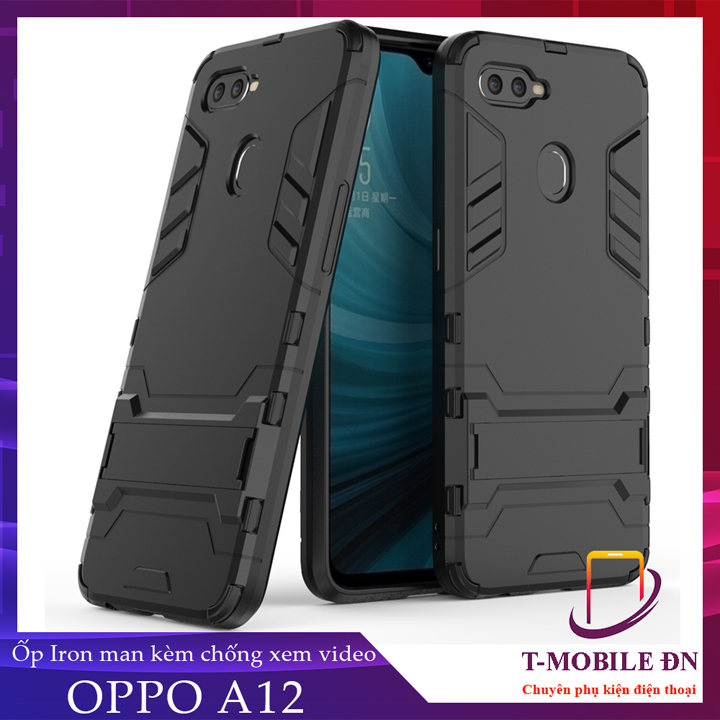 Ốp lưng Oppo A12 chống sốc iron man bảo vệ viền và camera kèm chống xem video tiện lợi