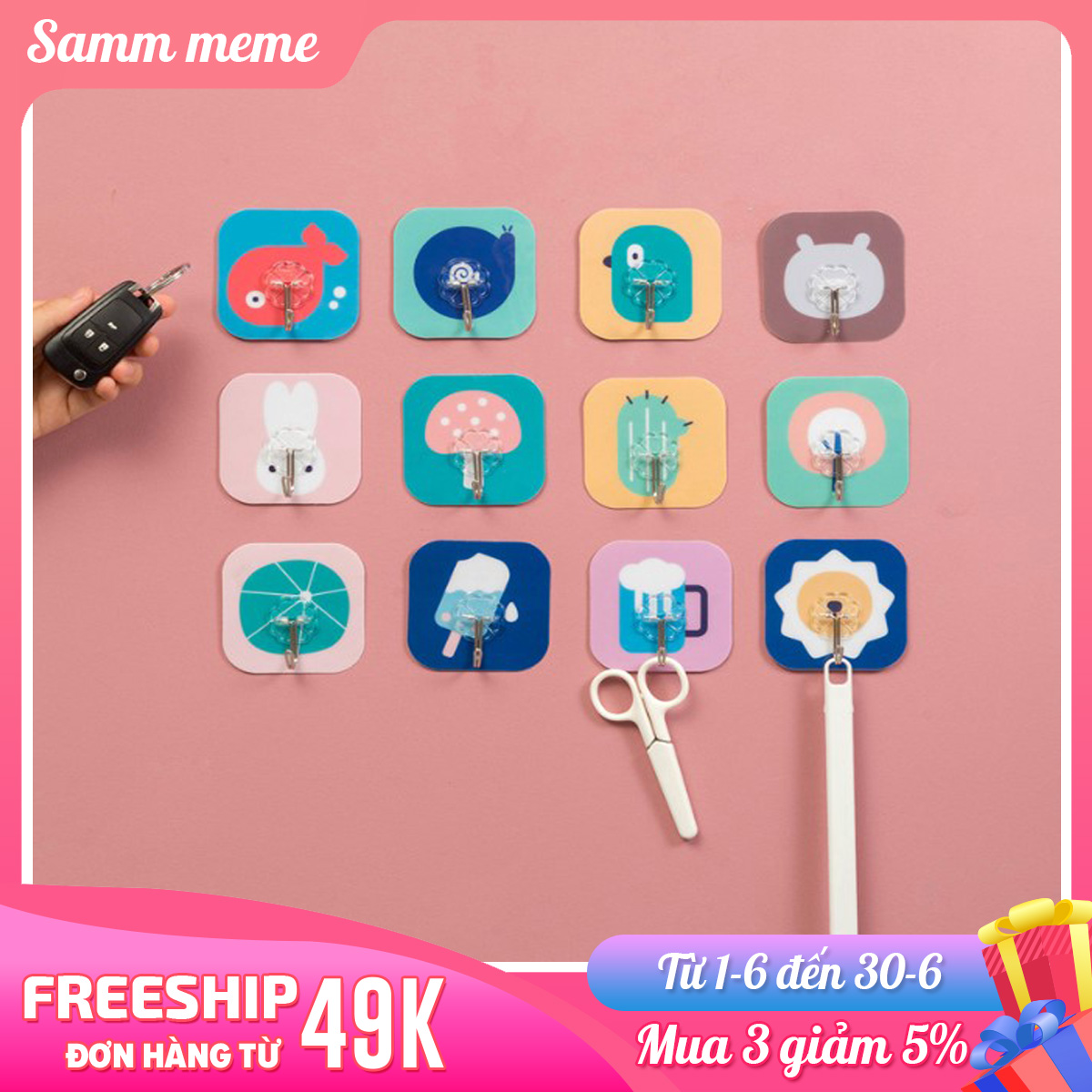 Combo 5 miếng móc dán tường 3d loại to ,bám dính và chịu lực cực tốt
