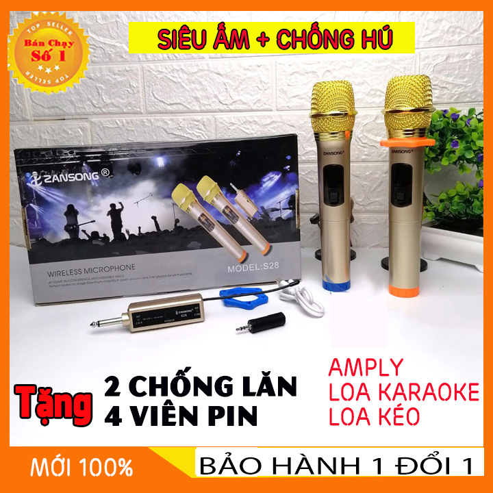 [HCM]Micro Bộ 2 Micro Không Dây Đa Năng Zansong S28-Mua Micro Không Dây Cao Cấp Cho Các Loa Kẹo KéoÂm Ly...Hút Âm Hay Không Hú Bảo Hành 1 Đổi 1.