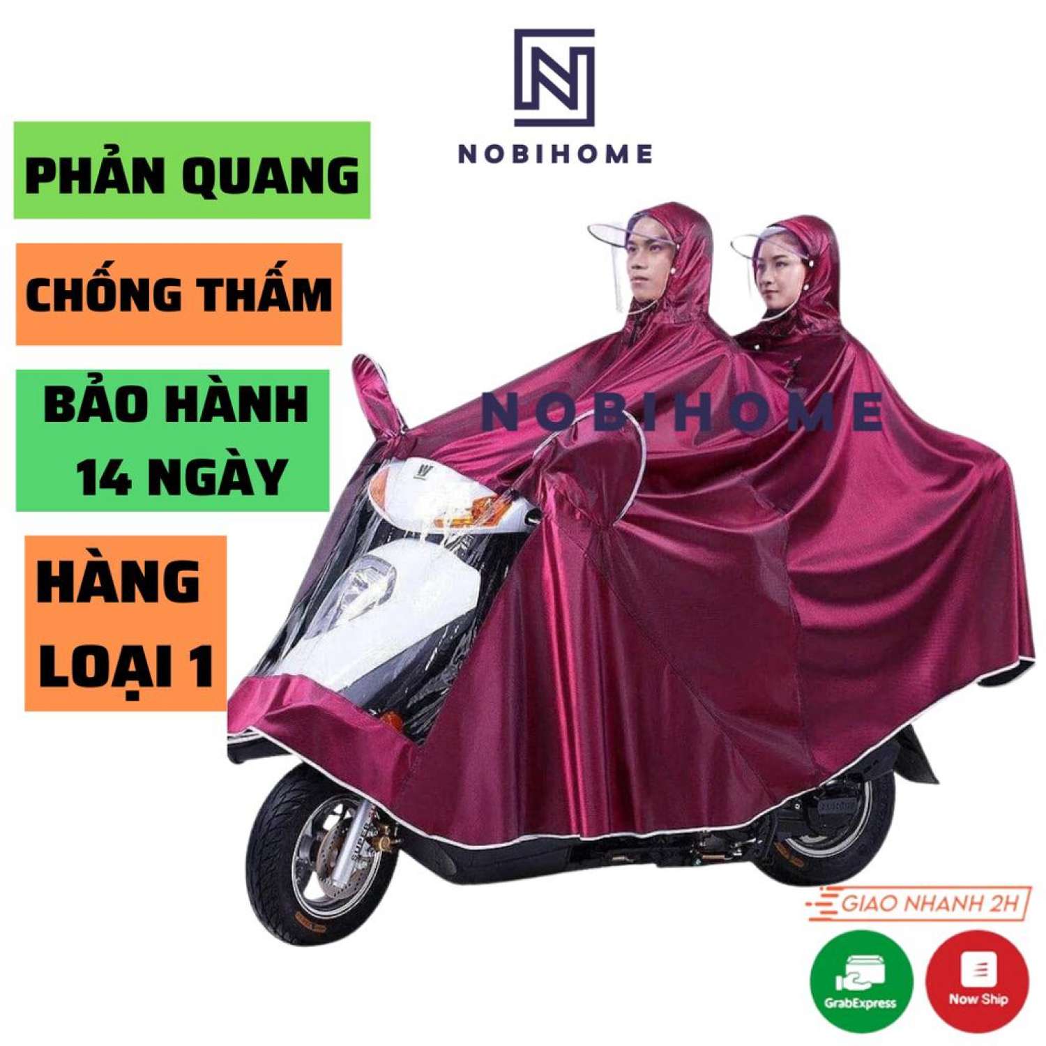 Áo Mưa 1 Người Phản Quang Cao Cấp Nobihome, áo mưa 2 đầu phản quang cáo cấp nobihome vải dù ép PVC chống rách siêu bền