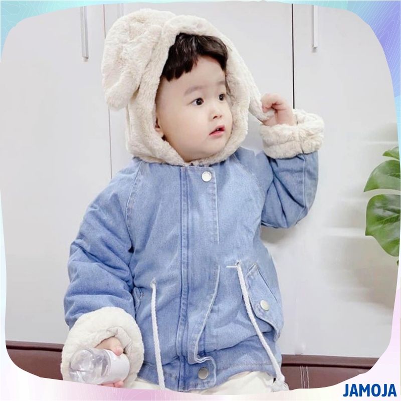 Áo khoác jean bò lót lông tai gấu siêu ấm bé trai bé gái JAMOJA AQ55522G