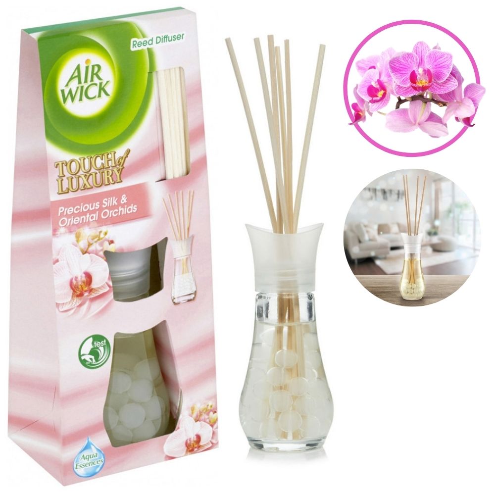 Bộ khuếch tán tinh dầu que mây Air Wick Precious Silk & Oriental Orchids 30ml HƯƠNG HOA LAN