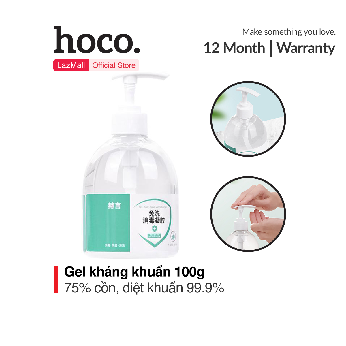 Gel rửa tay khô kháng khuẩn Hoco dạng gel 480ml tỉ lệ khử trùng lên đến 99.9% 75% cồn