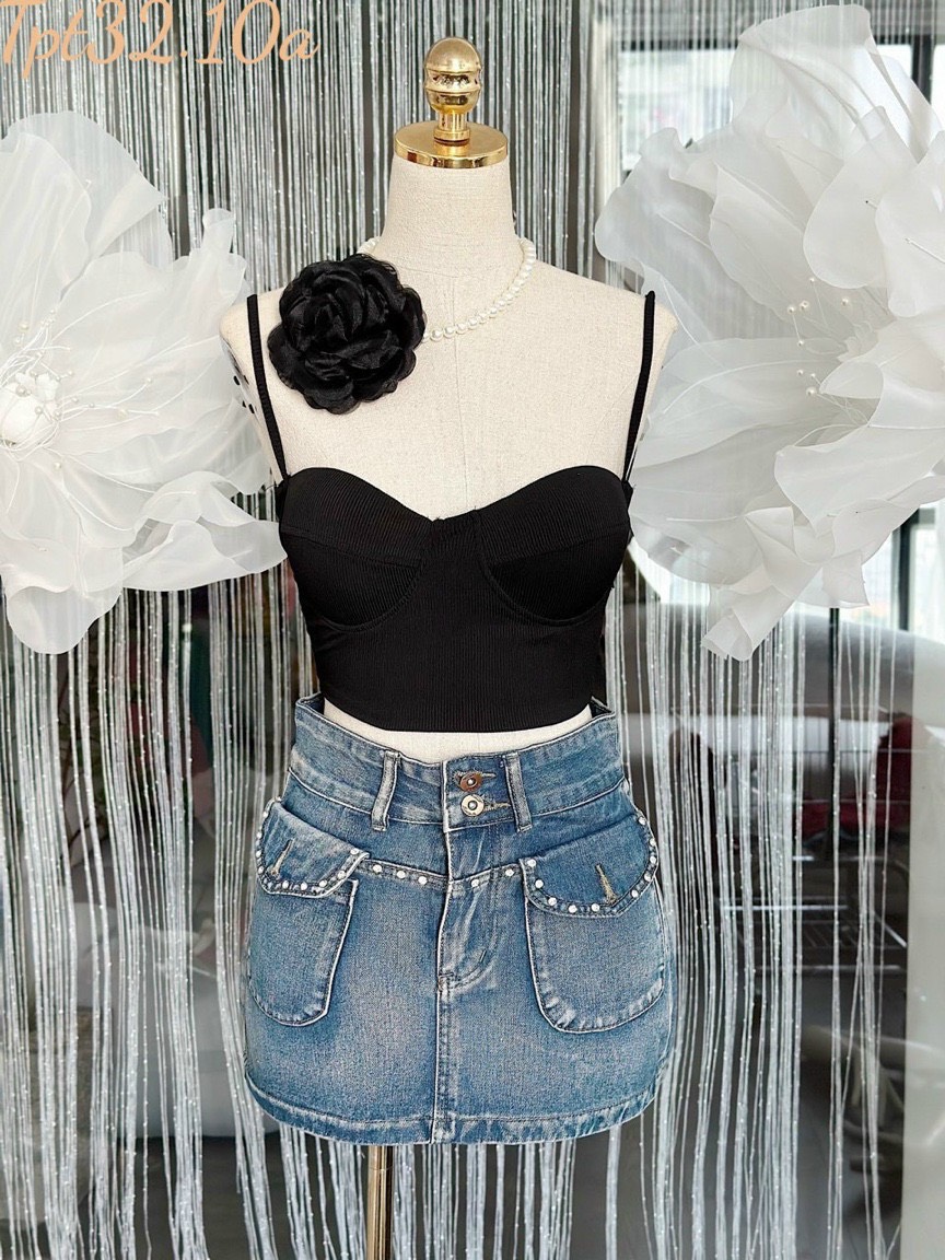 Áo hai dây kiểu corset croptop có mút ngực sexy kxak0050