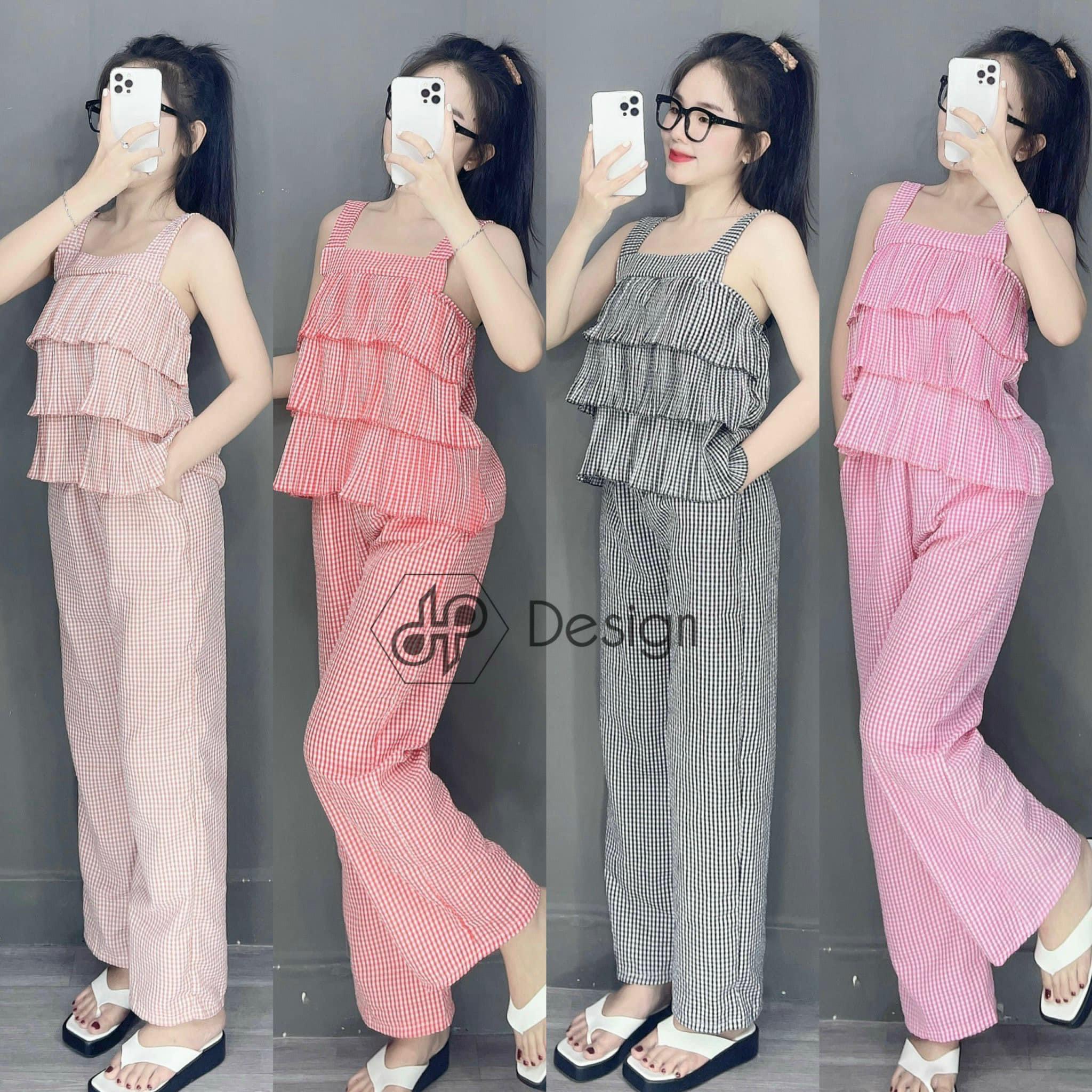 Set dập ly áo tầng 2 dây họa tiết caro