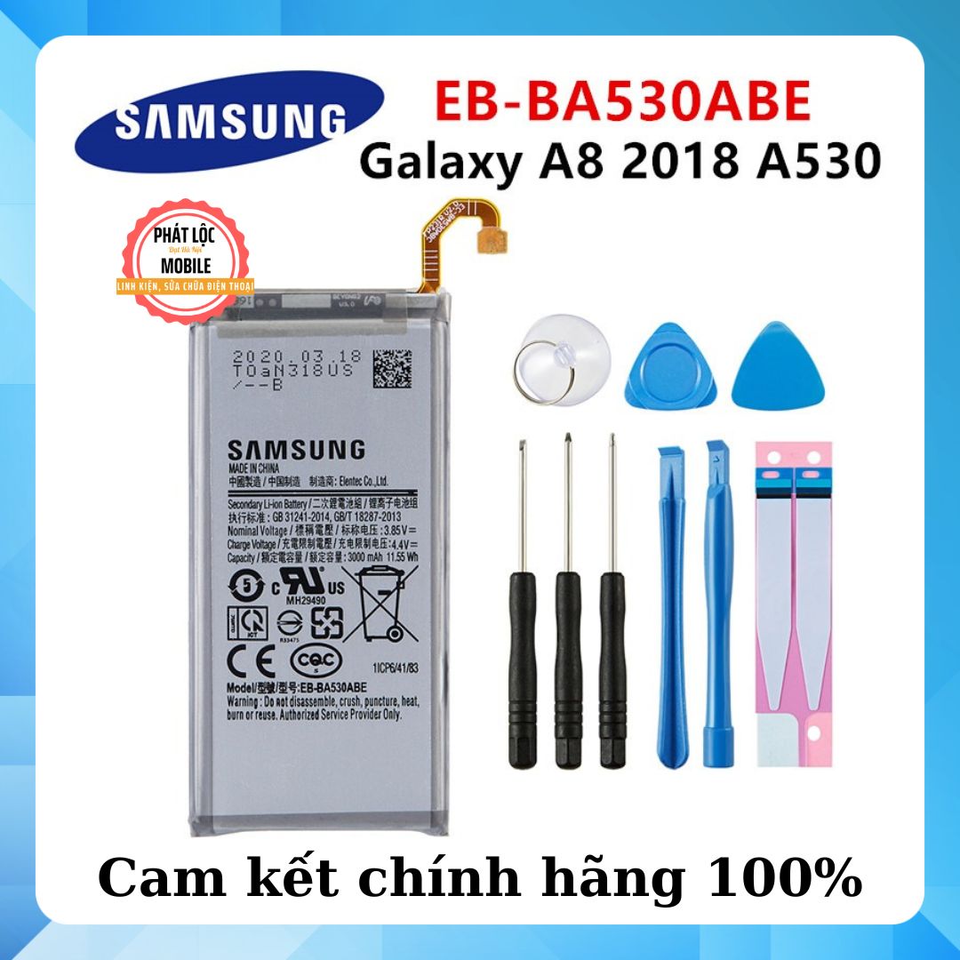 Pin samsung galaxy a8 2018/ a530 zin chính hãng samsung sản xuất, dung lượng 3000mah, bảo hành 3 tháng, tặng kèm bộ tua vít mở máy