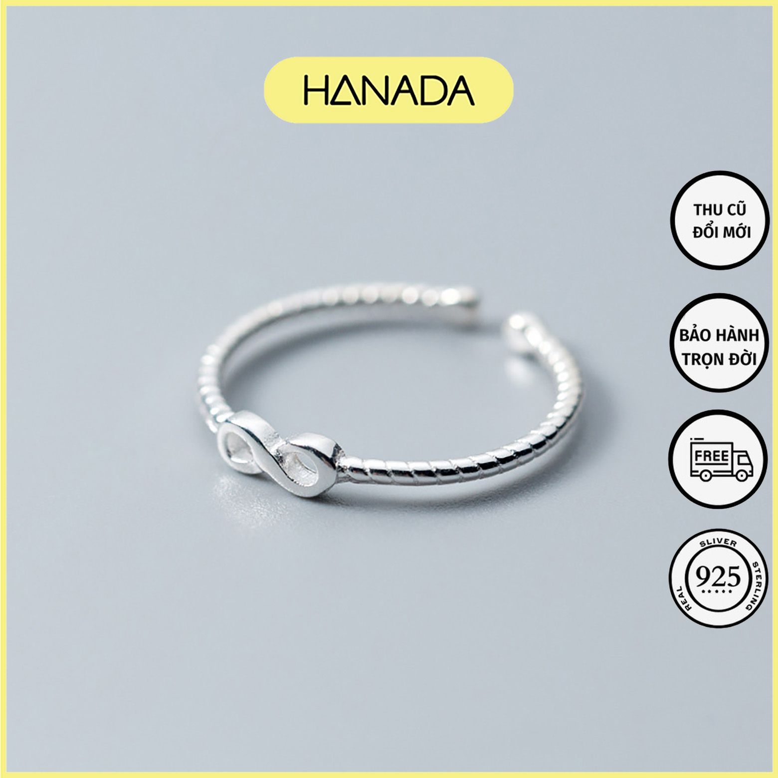 Nhẫn bạc 925 hanada nhẫn xoắn vô cực freesize 0045 o2