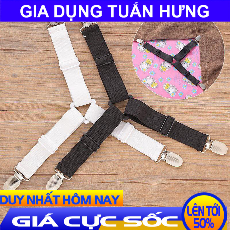 Bộ 4 kẹp giữ cố định ga giường chống xê dịch, bộ 4 kẹp ga giường co giãn chắc chắn - kẹp cố định chăn ga giường
