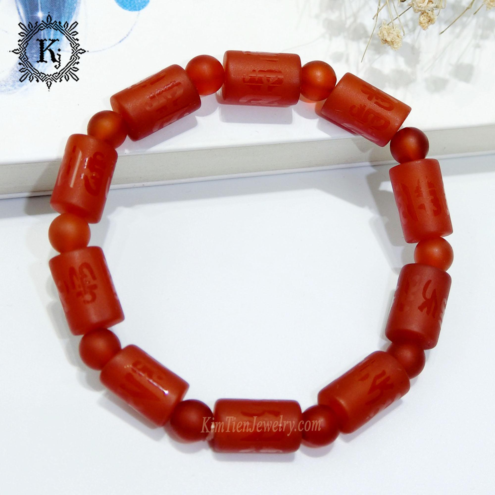 Vòng Tay Phong Thủy Đá Agat Đỏ Khắc Chú ( Size Nam ) - Hợp mệnh  Hóa , Thổ - Xua Tan Vận Rủi - Mang Đến Nhiều May Mắn