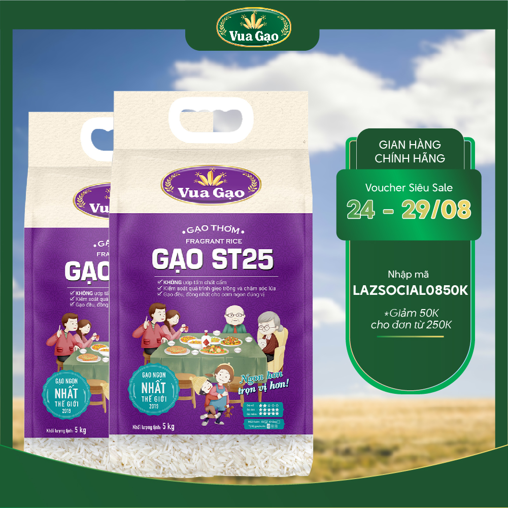 ( Date mới - Hỏa tốc ) Combo 2 Túi Gạo ST25 5kg - Chính Hãng Vua Gạo - Gạo Thơm Ngon, Dẻo Nhiều, Vị Đậm Đà - Top 1 Thế Giới 2019