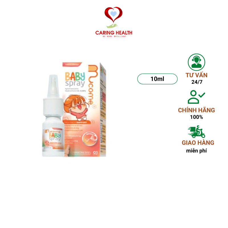 Dung dịch xịt mũi Mucome Baby Spray 10ml giúp giảm ngẹt mũi, chảy nước mũi do lạnh, viêm mũi dị ứng 