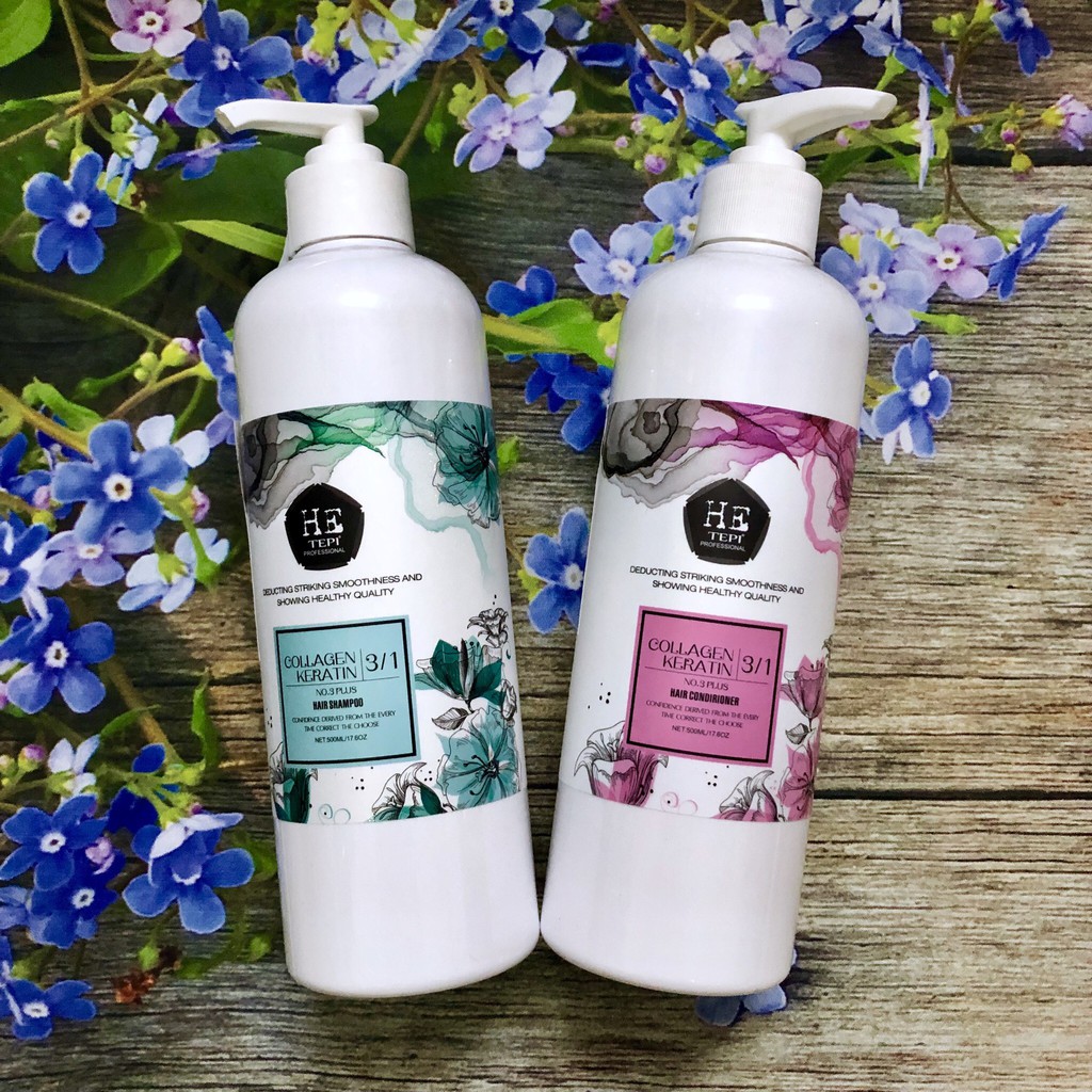Dầu gội xả keratin HE TEPI  Kiềm dầu phục hồi nang tóc siêu mềm mượt hương nước hoa 500ml