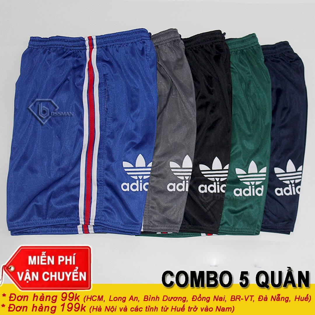 Combo 5 quần đùi nam thể thao 3 line vải cào - có túi