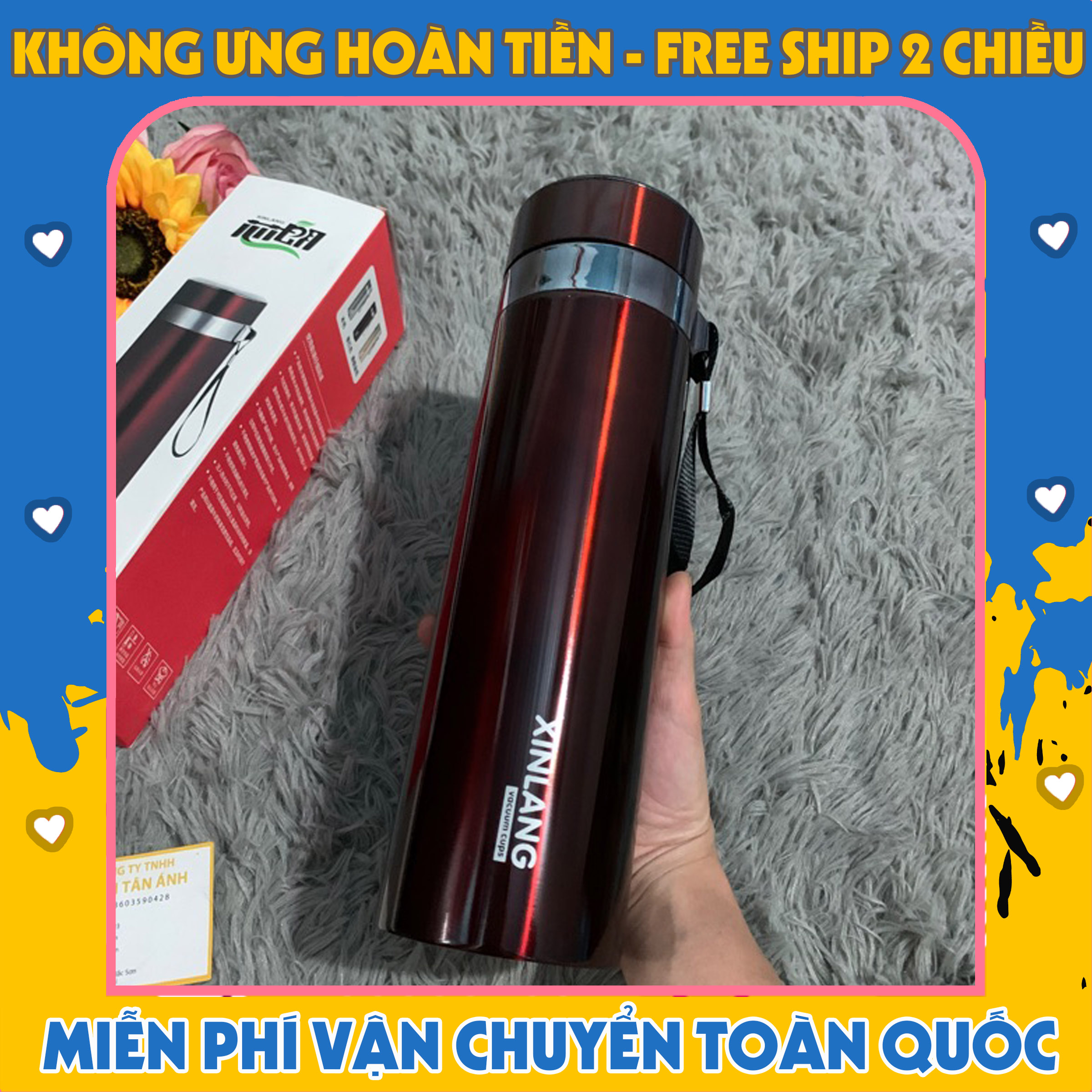 Bình giữ nhiệt cao cấp XINLANG inox 304 thể tích 1200ml Có lưới inox chắn đá