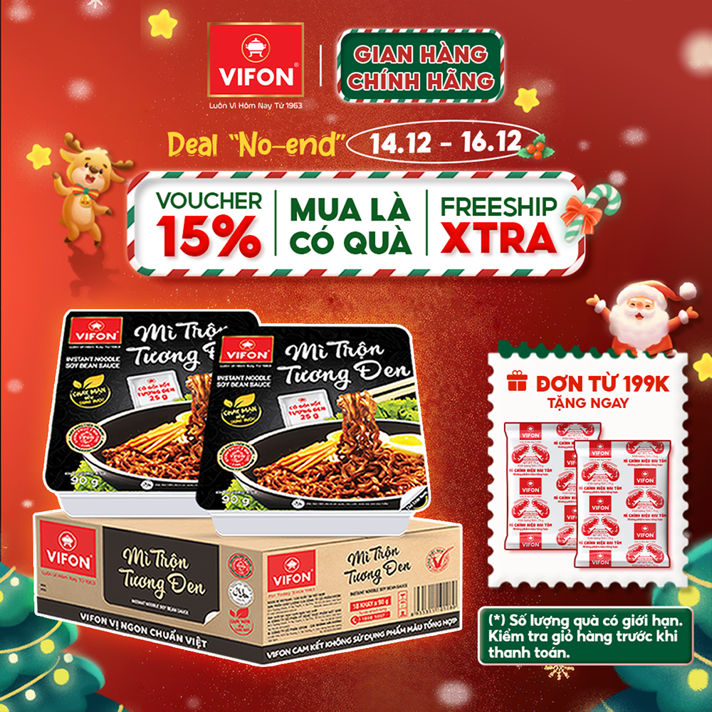 VOUCHER 15% Thùng 18 khay Mì Trộn Tương Đen Bò Sa Tế Hải Sản Spaghetti Pad Thái Tôm Chua Cay Thái VIFON 90gr khay