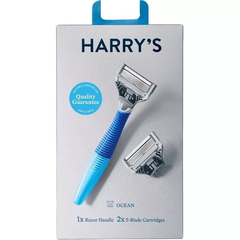 Dao cạo râu 5 lưỡi HARRY'S Ocean 1X Razor Handle 2X 5-Blade Cartridges 1 cán dao cạo + 2 lưỡi dao cạo thay thế màu Xanh navy của Mỹ