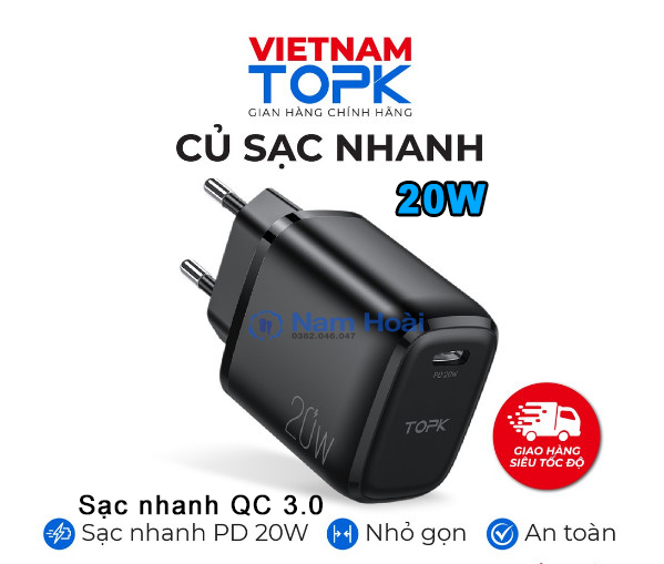 Cốc Sạc Nhanh TOPK B10EU Mini 20W Pd3.0 Qc3.0