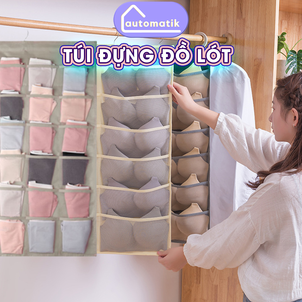 Túi đựng đồ lót tất vớ 2 mặt nhiều ngăn có móc treo tường, túi treo đồ lót, túi đựng đồ lót, túi treo đồ lót nhiều ngăn, túi treo đựng đồ lót