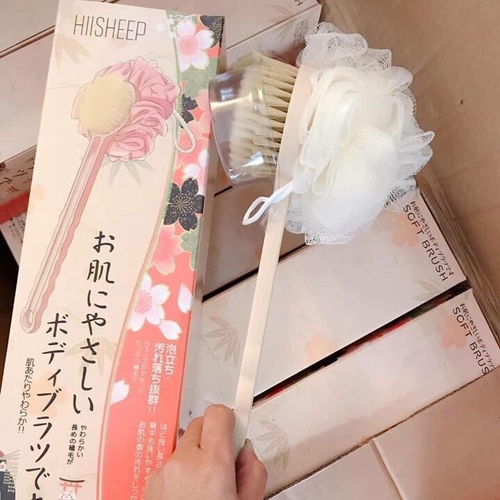 Cọ Kỳ Lưng 2 Đầu Cao Cấp - Cây Bông Tắm Chà Lưng Nhật Bản - Cây Cọ Lưng Body Hai Đầu Kèm Bông Tắm Xuất Nhật Cán Dài Kèm Lông Bông Tắm Mềm Mại.