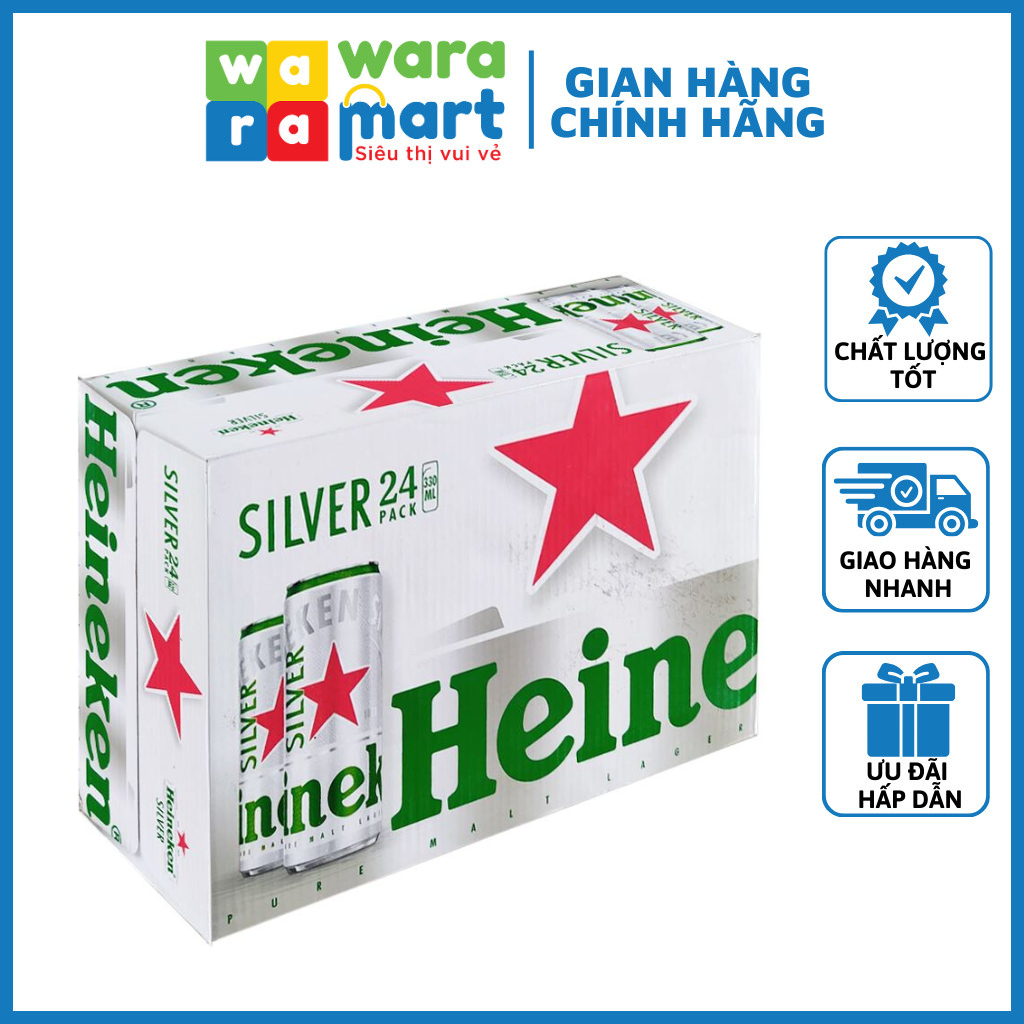 Thùng 24 Lon Bia Heineken Bạc 330ml - Ngon Hơn Khi Uống Lạnh