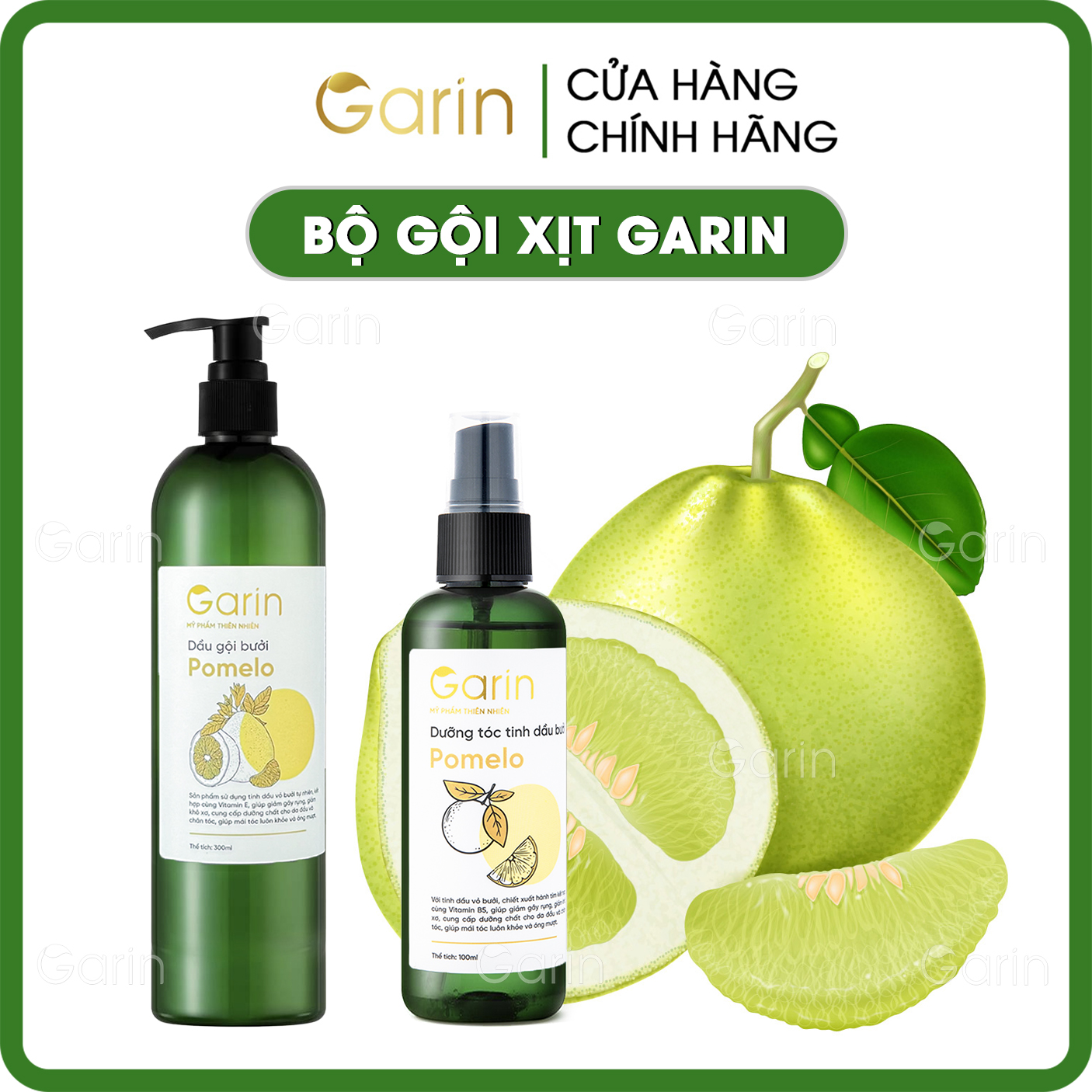 Bộ đôi dầu gội xịt tinh dầu bưởi kích mọc tóc pomelo Garin dưỡng tóc kích mọc tóc giảm rụng tóc rõ rệt cho tóc dày và dài hơn gấp 2 đến 3 lần