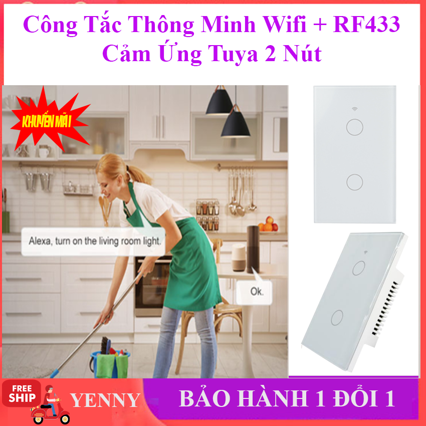 Điều khiển đèn bằng Wifi Tuyasmart, Mua Công tắc thông minh Wifi ở đâu, Công Tắc Cảm Ứng Âm Tường, Công Tắc Wifi RF433 Tuya Smart Life 2,3, 4 Nút - Cam Kết Uy tín Chất lượng - Bảo hành toàn quốc - YENNY